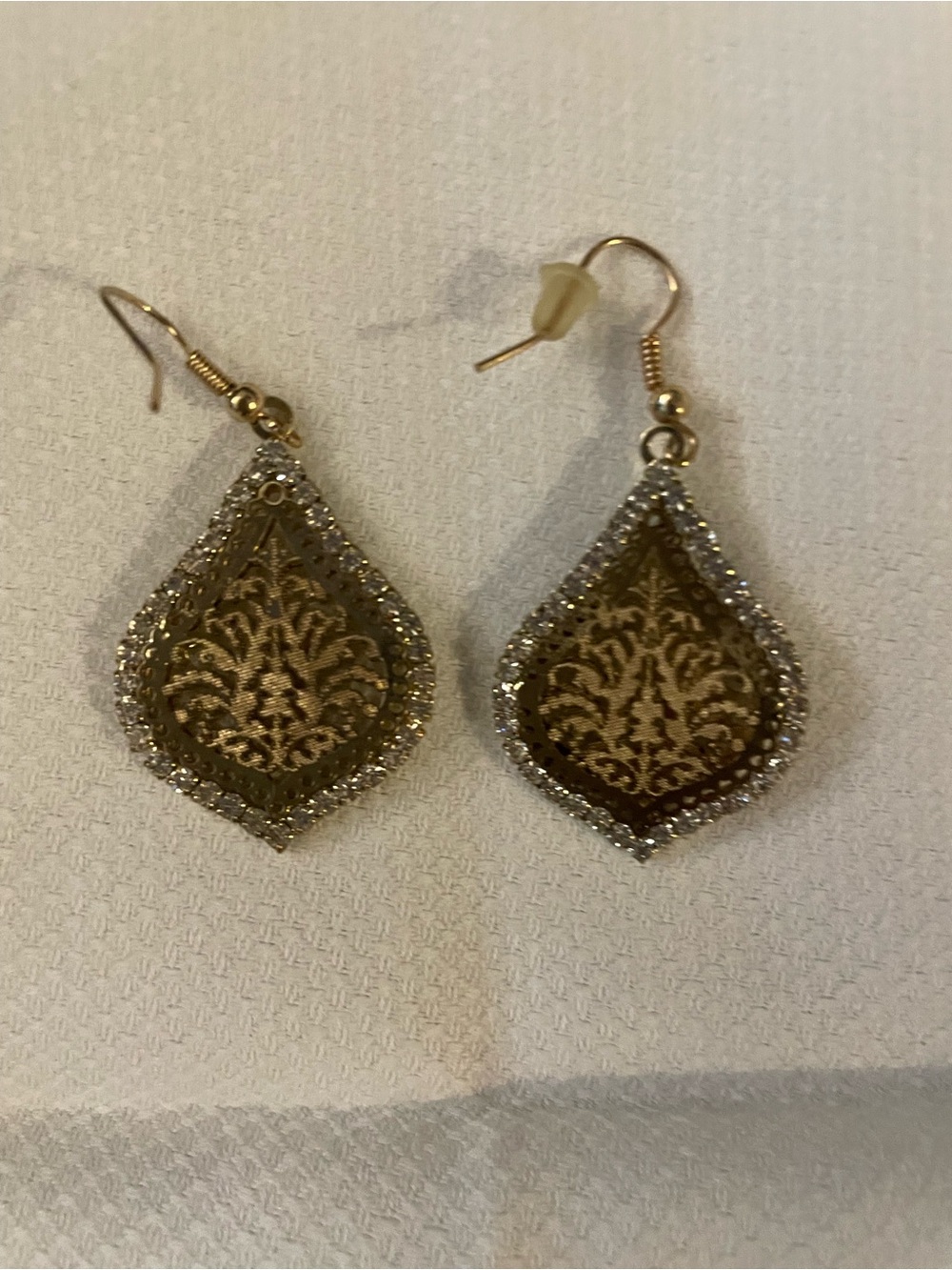 Gold Filigree Teardrop Dangle Earrings - Unbranded